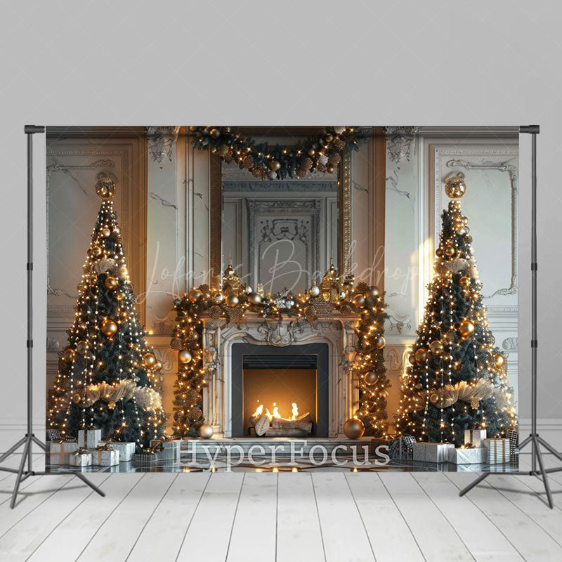 Lofaris White Marbled Wall Fireplace Tree Christmas Backdrop