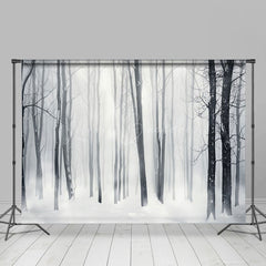 Lofaris White Misty Snow Forest Winter Backdrop For Photo