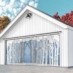 Lofaris White Paper Tree Snow Winter Xmas Garage Door Banner