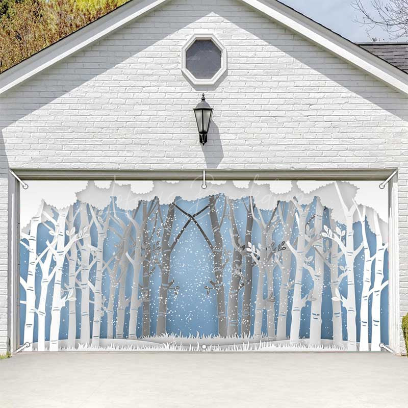 Lofaris White Paper Tree Snow Winter Xmas Garage Door Banner