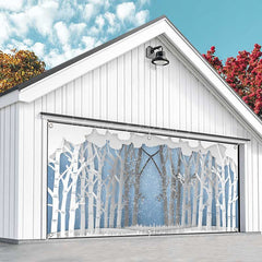 Lofaris White Paper Tree Snow Winter Xmas Garage Door Banner