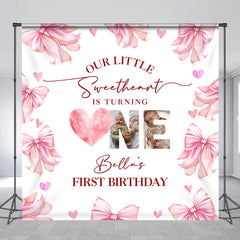 Lofaris White Pink Bow Tie Custom Name 1st Birthday Backdrop