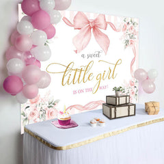 Lofaris White Pink Floral Bow Tie Sweet Little Girl Backdrop