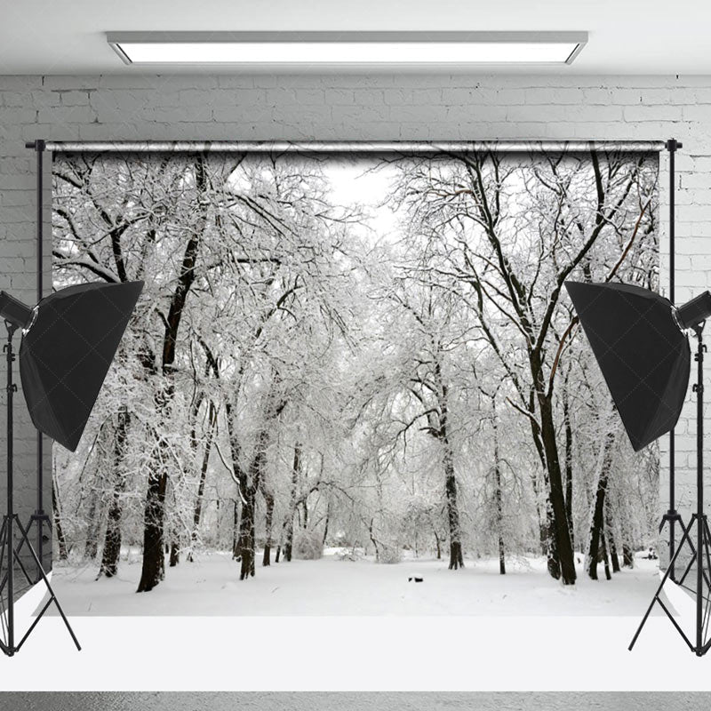 Lofaris White Pure Snowy World Forest Winter Photo Backdrop