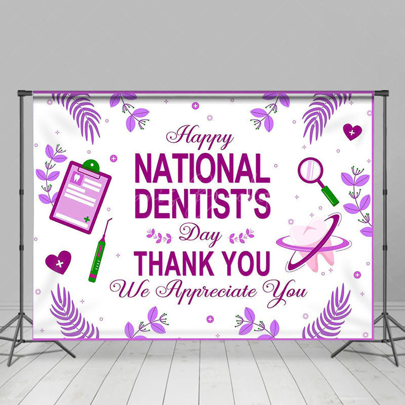 Lofaris White Purple Leaf Happy National Dentists Backdrop