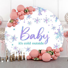 Lofaris White Purple Snowflake Round Baby Shower Backdrop