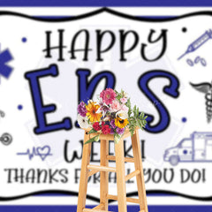 Lofaris White Purple Stripe Happy EMS Week Thank You Backdrop