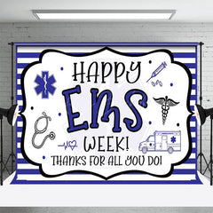 Lofaris White Purple Stripe Happy EMS Week Thank You Backdrop