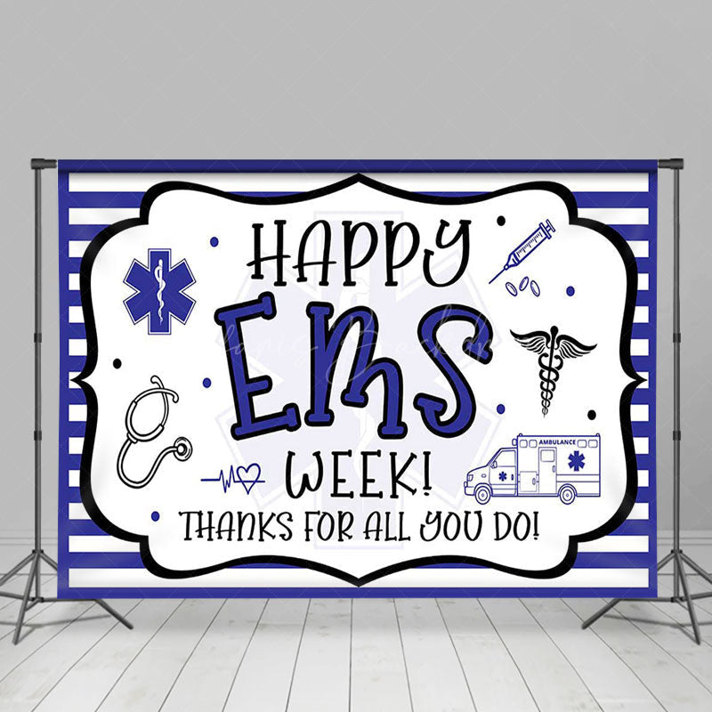 Lofaris White Purple Stripe Happy EMS Week Thank You Backdrop