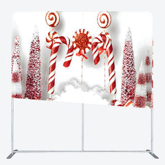 Lofaris White Red Candy Cane Bauble Tension Fabric Backdrop