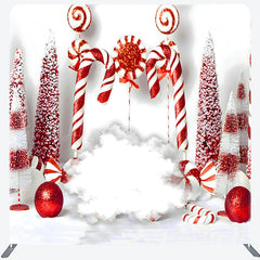 Lofaris White Red Candy Cane Bauble Tension Fabric Backdrop