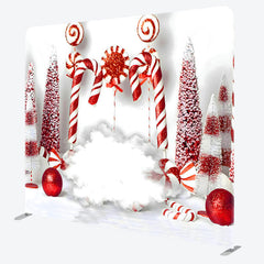 Lofaris White Red Candy Cane Bauble Tension Fabric Backdrop