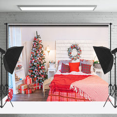 Lofaris White Red Christmas Festive Bedroom Scene Backdrop