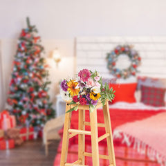 Lofaris White Red Christmas Festive Bedroom Scene Backdrop