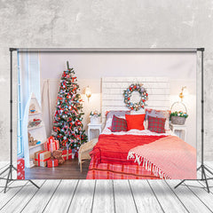 Lofaris White Red Christmas Festive Bedroom Scene Backdrop