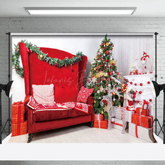 Lofaris White Red Sofa Gifts Xmas Trees Christmas Backdrop