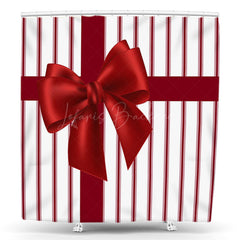 Lofaris White Red Stripe Gift Box Christmas Shower Curtain