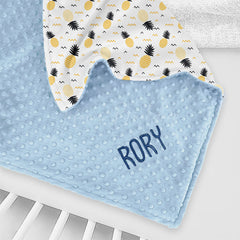 Lofaris White Repeated Yellow Pineapple Minky Baby Blanket