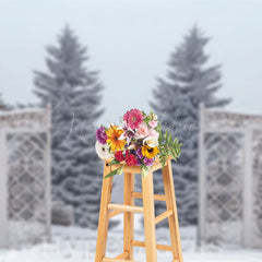 Lofaris White Retro Gate Snowy Forest Winter Photo Backdrop