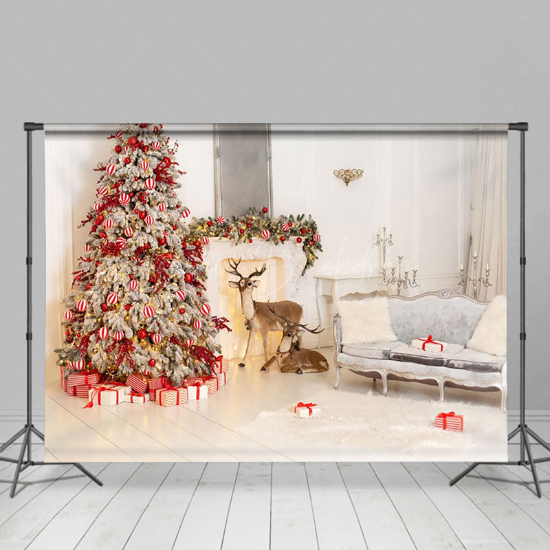 Lofaris White Room Elk Sofa Pine Tree Christmas Backdrop