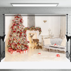 Lofaris White Room Elk Sofa Pine Tree Christmas Backdrop