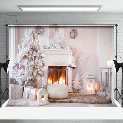 Lofaris White Room Fireplace Candlelight Christmas Backdrop