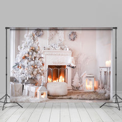 Lofaris White Room Fireplace Candlelight Christmas Backdrop