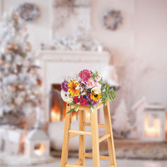 Lofaris White Room Fireplace Candlelight Christmas Backdrop