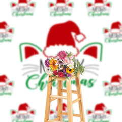 Lofaris White Santa Cat Step Repeat Meowy Christmas Backdrop