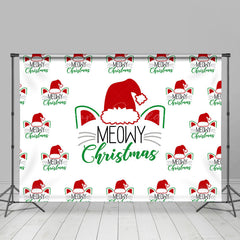 Lofaris White Santa Cat Step Repeat Meowy Christmas Backdrop