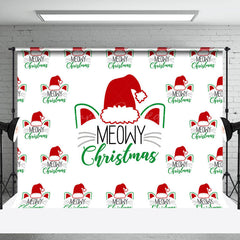 Lofaris White Santa Cat Step Repeat Meowy Christmas Backdrop