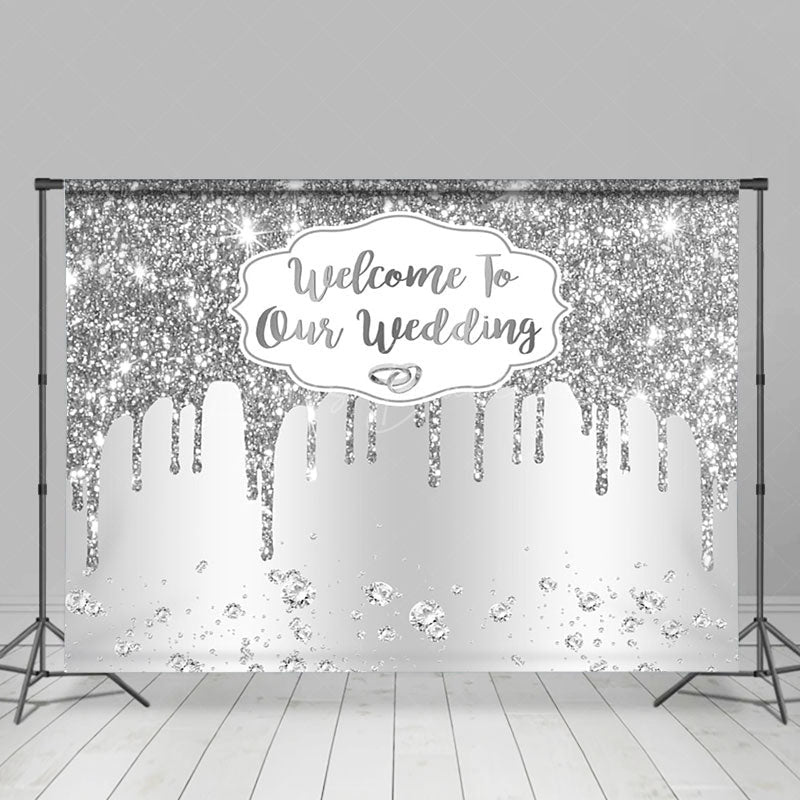 Lofaris White Silver Glitter Welcome To Our Wedding Backdrop