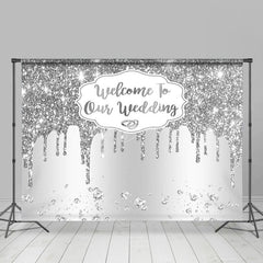 Lofaris White Silver Glitter Welcome To Our Wedding Backdrop