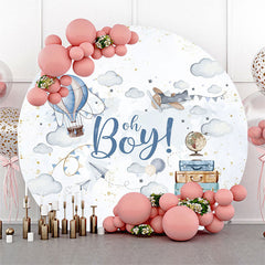 Lofaris White Sky Cloud Oh Boy Round Baby Shower Backdrop