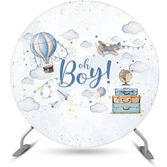 Lofaris White Sky Cloud Oh Boy Round Baby Shower Backdrop