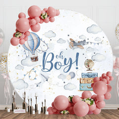 Lofaris White Sky Cloud Oh Boy Round Baby Shower Backdrop