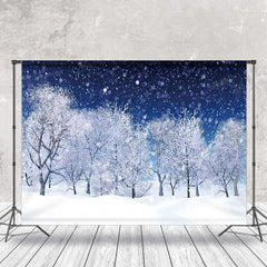 Lofaris White Snow Night World Pine Trees Winter Backdrop