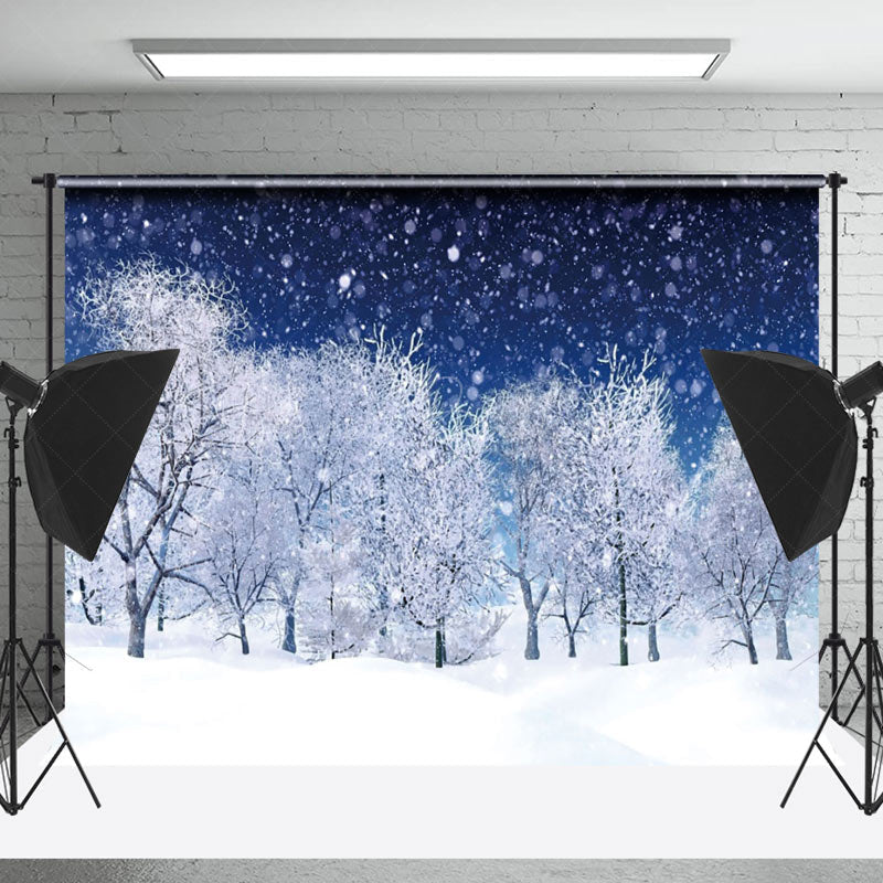 Lofaris White Snow Night World Pine Trees Winter Backdrop