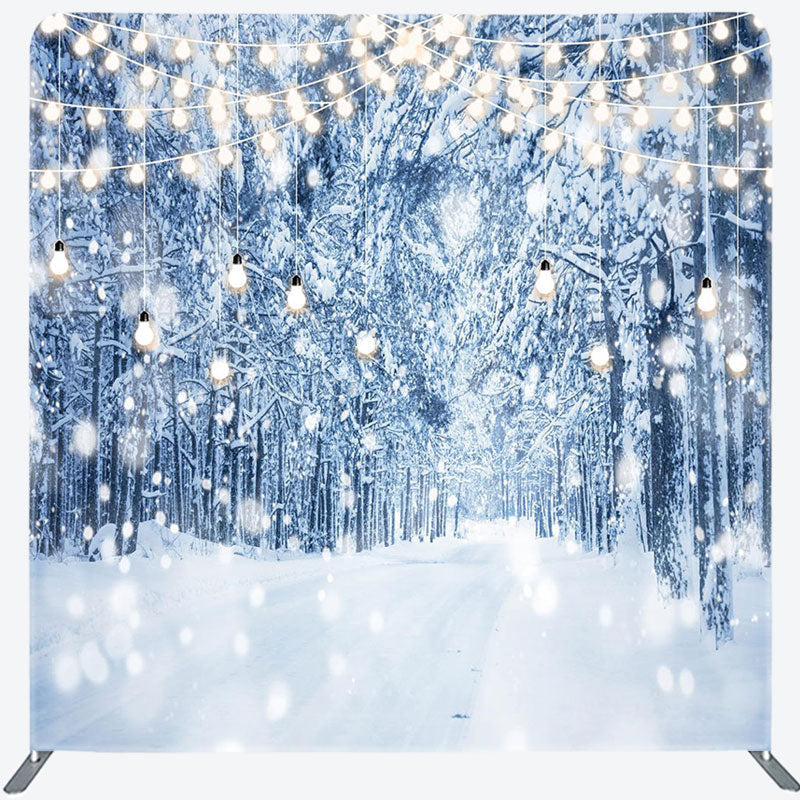 Lofaris White Snowfield Forest Lights Christmas Backdrop