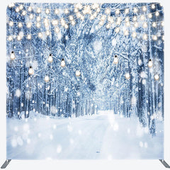 Lofaris White Snowfield Forest Lights Christmas Backdrop