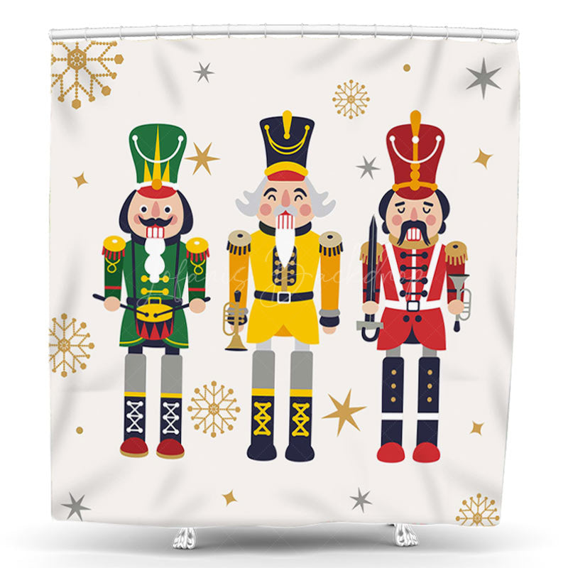 Lofaris White Snowflake Christmas Nutcracker Shower Curtain