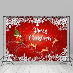 Lofaris White Snowflake Santa Elk Red Christmas Backdrop