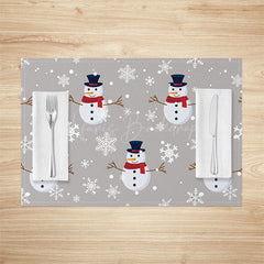 Lofaris White Snowflake Snowman Grey Set Of 4 Placemats