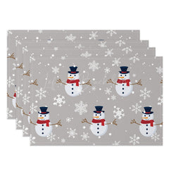 Lofaris White Snowflake Snowman Grey Set Of 4 Placemats