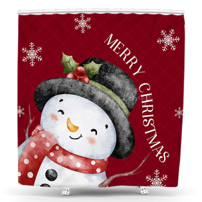 Lofaris White Snowflake Snowman Red Christmas Shower Curtain