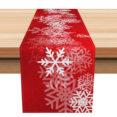 Lofaris White Snowflakes Bokeh Red Christmas Table Runner