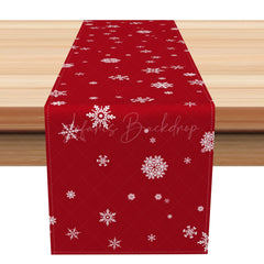 Lofaris White Snowflakes Red Merry Christmas Table Runner