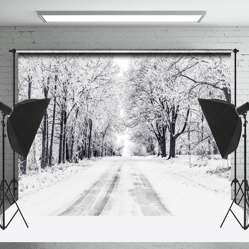 Lofaris White Snowy Forest Boulevard Traces Winter Backdrop