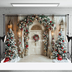 Lofaris White Snowy Luxury Door Christmas Trees Backdrop