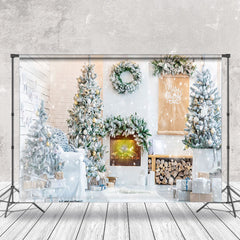 Lofaris White Snowy Room Pine Leaves Christmas Vibe Backdrop